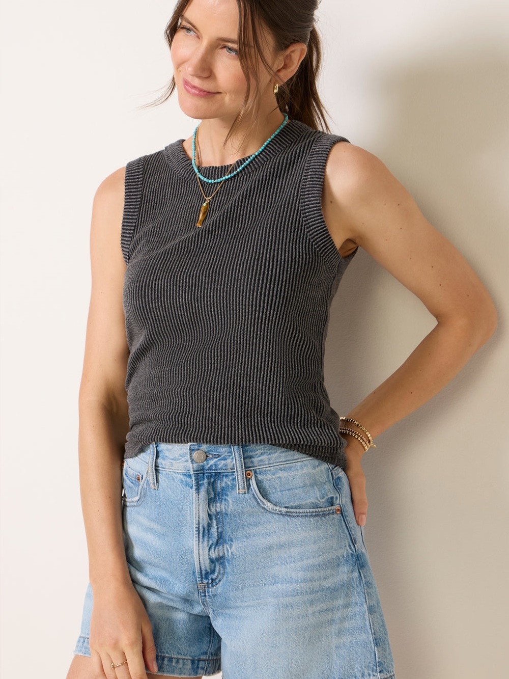 EVEREVE Women’s Rib Tank Top, Color: Black, Size: XL